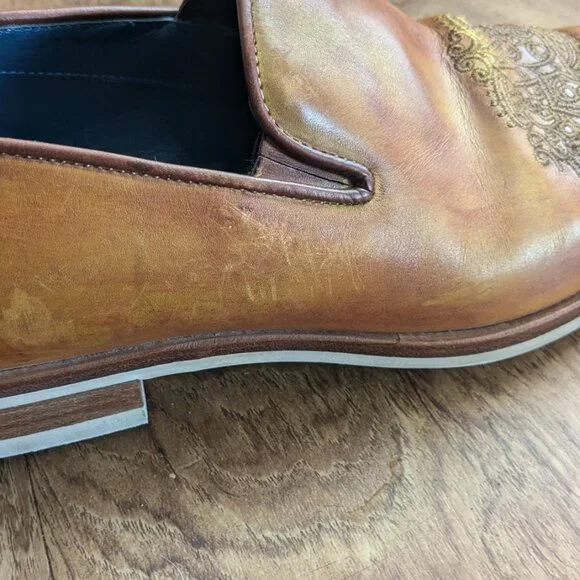 Angelo Galasso Handmade Embroidered Loafers, size 42 1/2